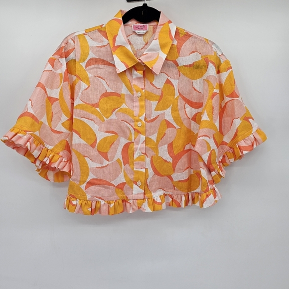 kate spade Tops - Kate Spade ♠️ peaches linen crop ruffle top women's size large nwot